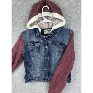 Wallflower Jacket Womens Medium Denim Hooded Jean Knit Sleeves Casual Layering